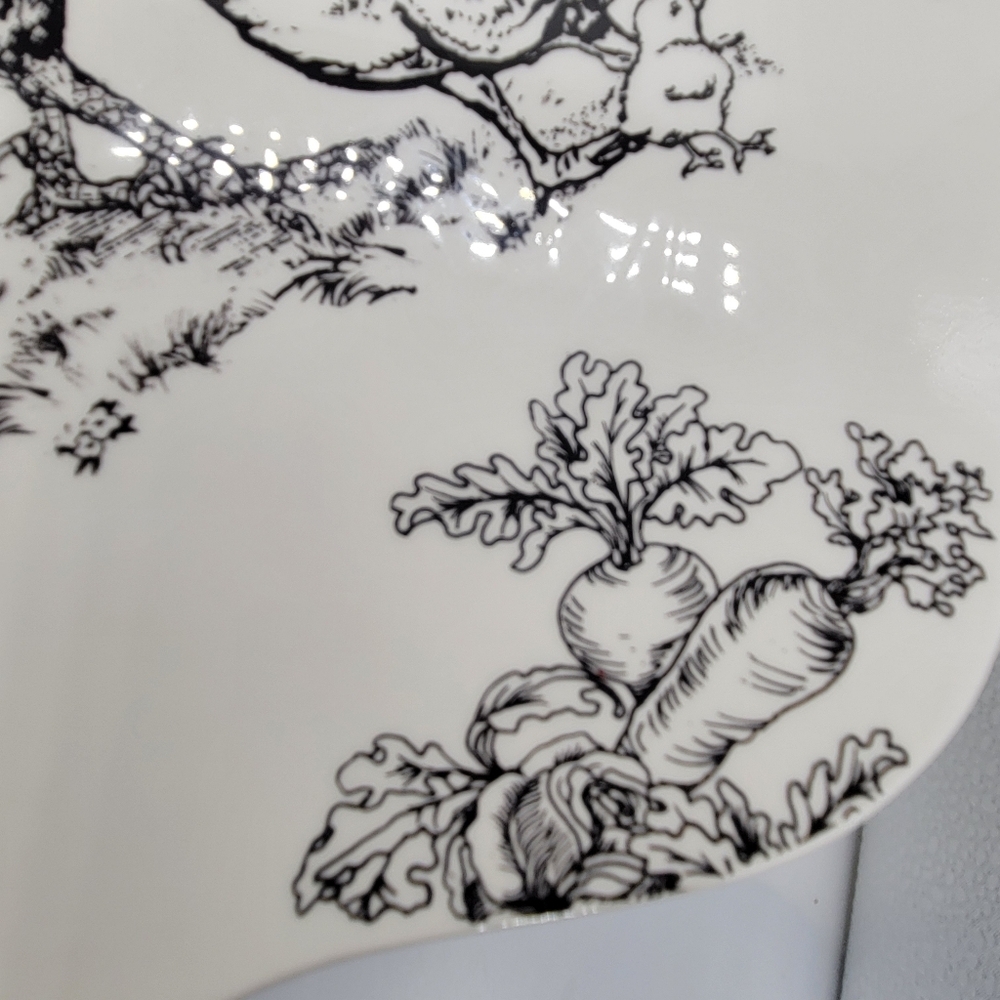 Barnyard Toile Cake Stand Plate Andrea by Sadek 13" Diameter Rooster Goose Hen - Picture 12 of 12
